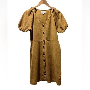 Women’s Texture and Thread Madewell Dress Boho Mustard Button Sz M Cottage Core
